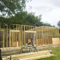Putting roof joists on.