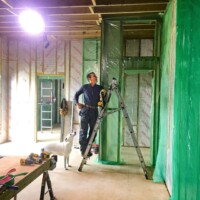 More protective layers going on the walls and the internal walls for the bathroom / changing room have been built.