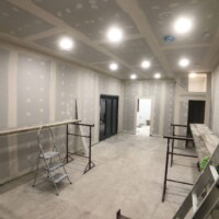 Taping the joins and filling screw holes ready for painting.